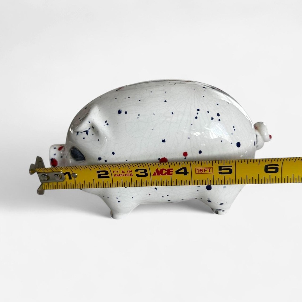 Vintage handmade Ceramic Piggy Bank Splatter Paint White - Picture 8 of 8